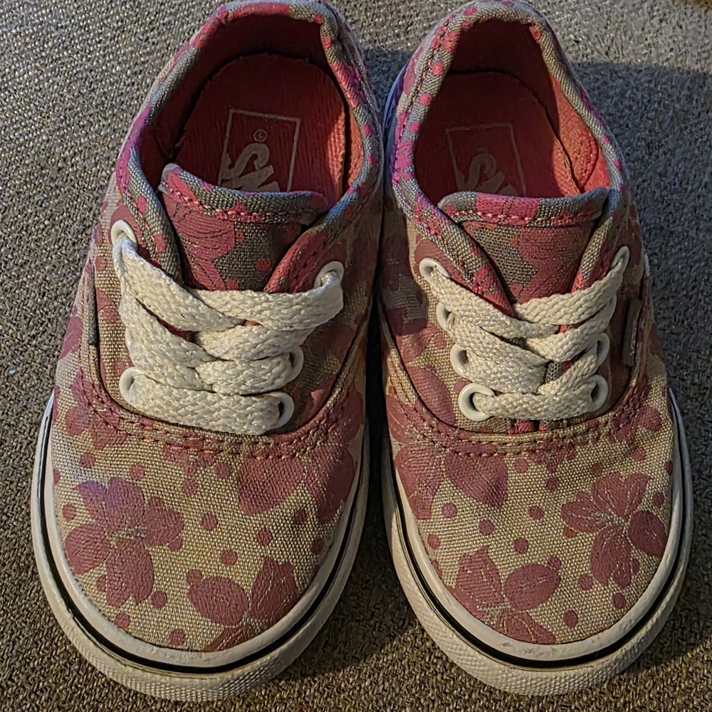 Vans Pink and Cream Low-Top Sneakers with Floral Design